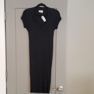 Fitted black midi dress